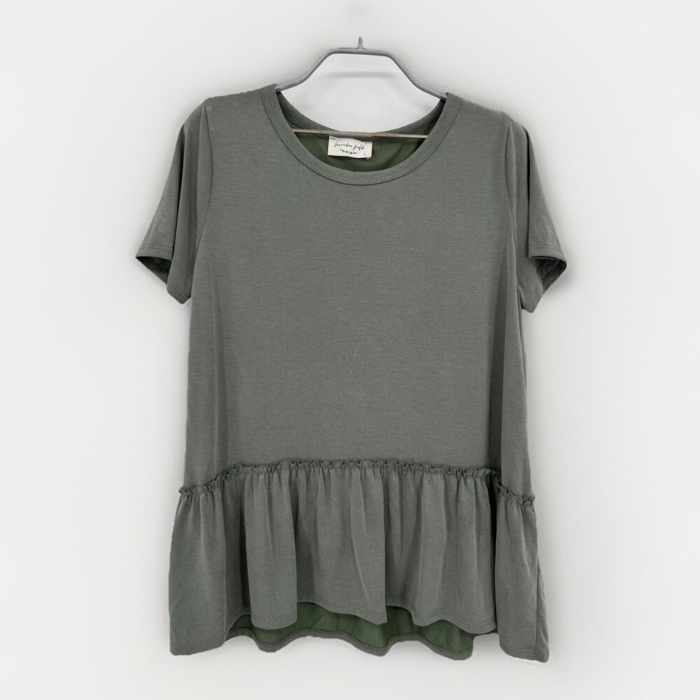 Lavender Field Green Modal Peplum Tee T-Shirt size L Large Women's Boutique